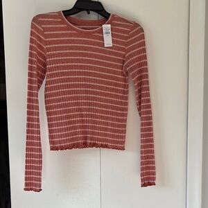 American Eagle Outfitters Orange Ribbed Long Sleeve Blouse